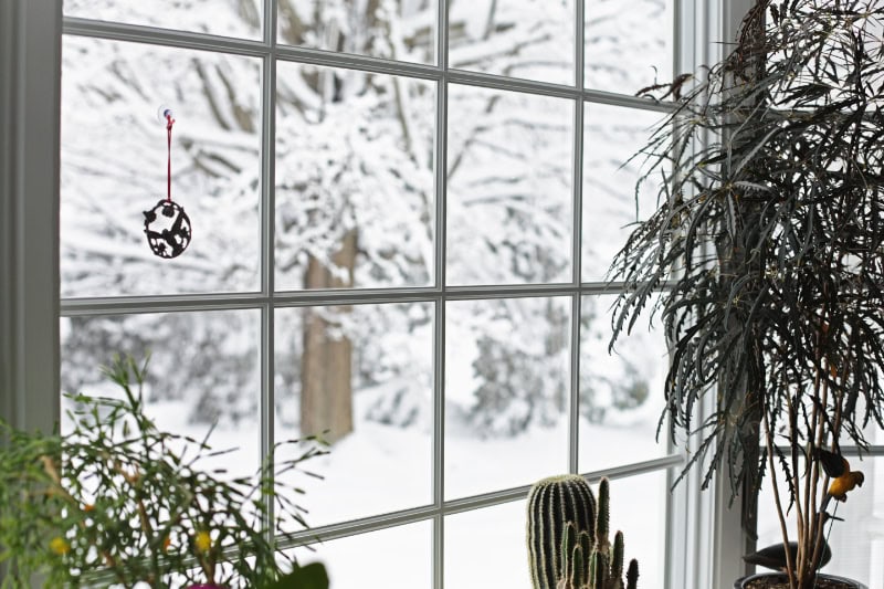 How Can I Lower My Heating Bill This Winter? Photo of a window looking outside to a winter view.