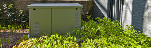 A generator in the backyard of a Medina, OH home.