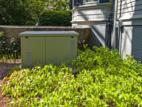A generator in the backyard of a Medina, OH home.